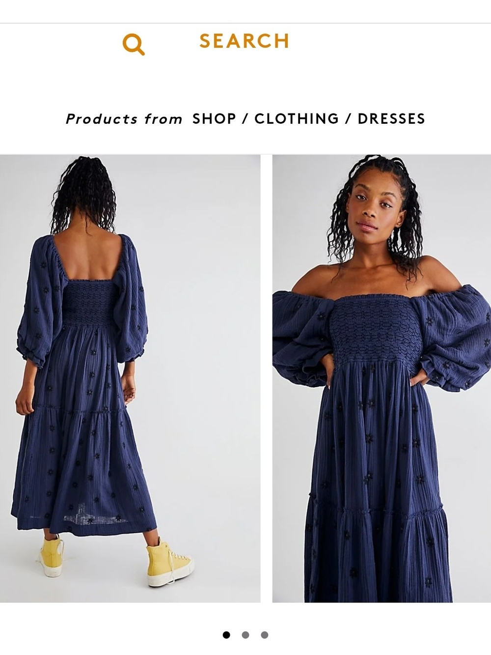 Free People Dahlia Maxi Navy Off-Shoulder Smocked Dress